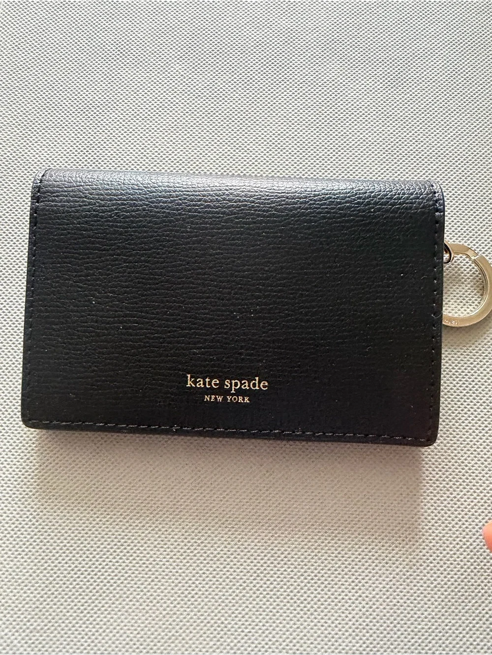 kate spade Black Leather Card Holder with Gold Keyring